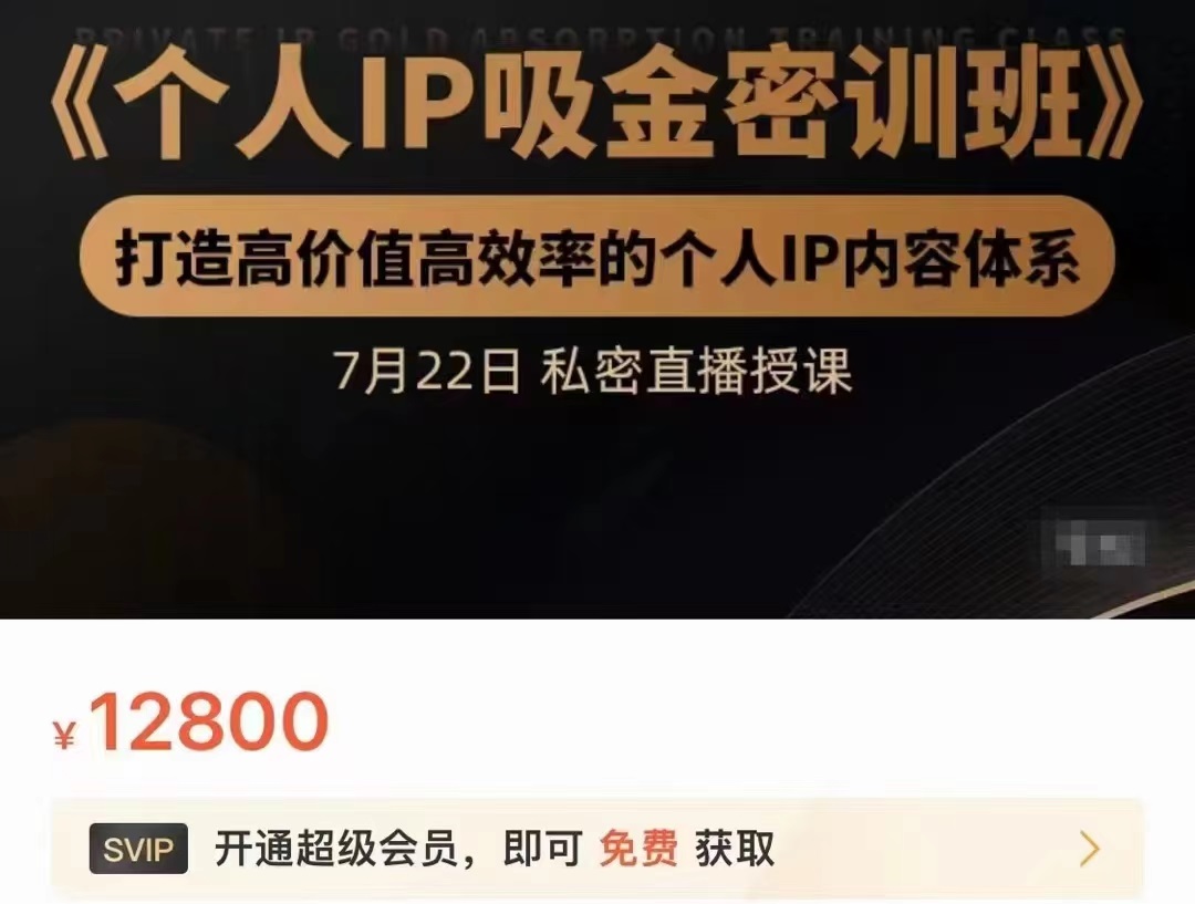 个人IP吸金密训班，打造高价值高效率的个人IP内容体系（价值12800元）-汇课新知资源网