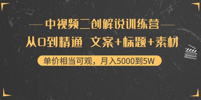 中视频二创解说训练营：从0到精通 文案+标题+素材、月入5000到5W-汇课新知资源网