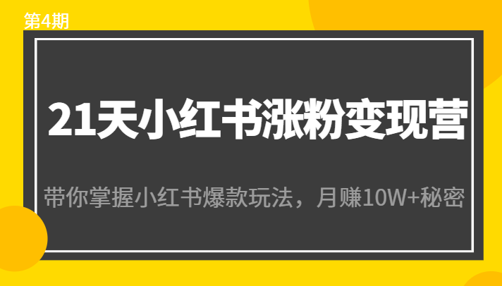 21天小红书涨粉变现营（第4期）：带你掌握小红书爆款玩法，月赚10W+秘密-汇课新知资源网