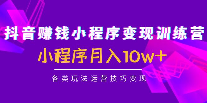 抖音赚钱小程序变现训练营：小程序月入10w+各类玩法运营技巧变现-汇课新知资源网