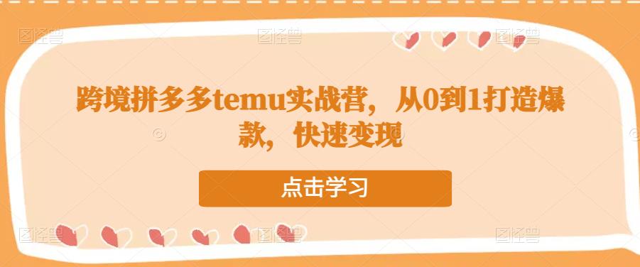 跨境拼多多temu实战营，从0到1打造爆款，快速变现-汇课新知资源网