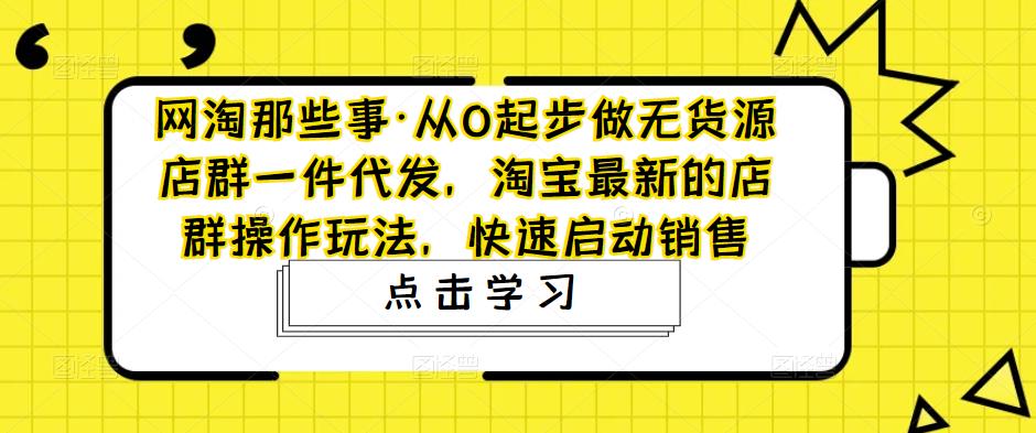 网淘那些事·从0起步做无货源店群一件代发，淘宝最新的店群操作玩法，快速启动销售-汇课新知资源网