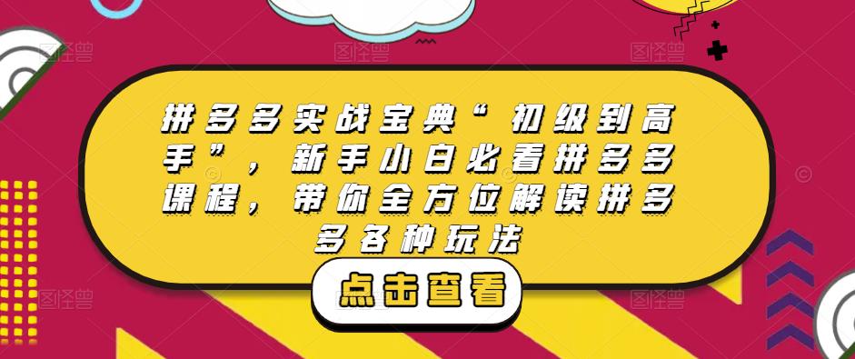 拼多多实战宝典“初级到高手”，新手小白必看拼多多课程，带你全方位解读拼多多各种玩法-汇课新知资源网