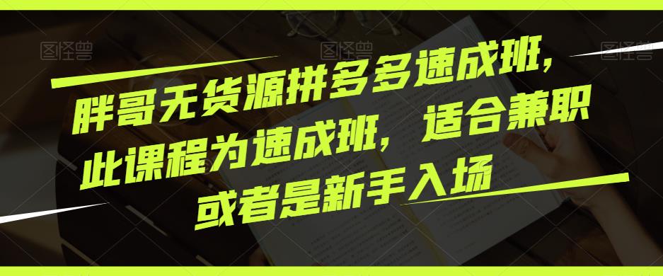 胖哥无货源拼多多速成班，此课程为速成班，适合兼职或者是新手入场-汇课新知资源网
