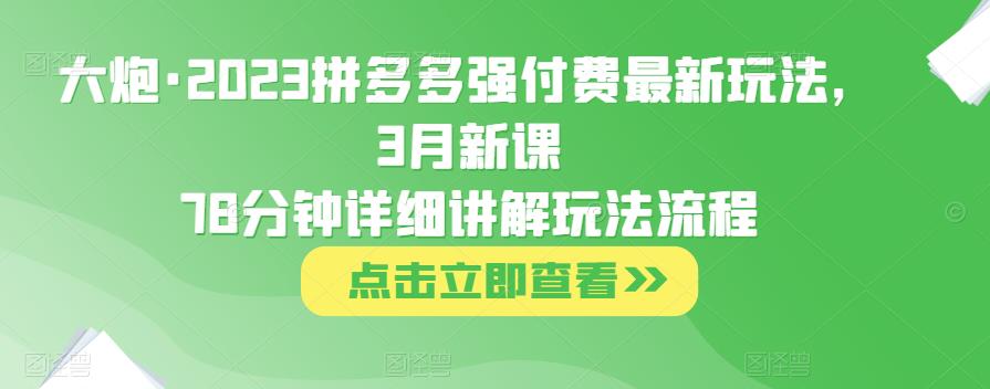 大炮·2023拼多多强付费最新玩法，3月新课​78分钟详细讲解玩法流程-汇课新知资源网