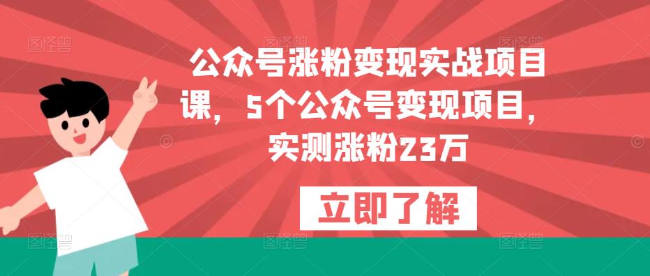 公众号涨粉变现实战项目课，5个公众号变现项目，实测涨粉23万-汇课新知资源网