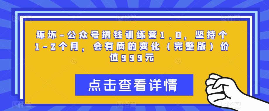坏坏-公众号搞钱训练营1.0，坚持个1-2个月，会有质的变化（完整版）价值999元-汇课新知资源网