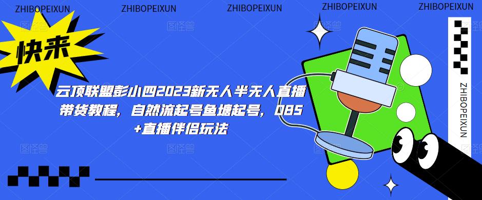 云顶联盟彭小四2023新无人半无人直播带货教程，自然流起号鱼塘起号，OBS+直播伴侣玩法-汇课新知资源网