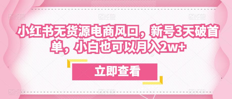 众狼电商余文小红书无货源电商风口，新号3天破首单，小白也可以月入2w+-汇课新知资源网