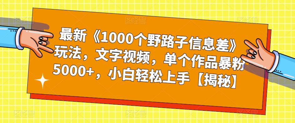 最新《1000个野路子信息差》玩法，文字视频，单个作品暴粉5000+，小白轻松上手【揭秘】-汇课新知资源网