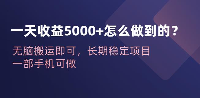 一天收益5000+怎么做到的？无脑搬运即可，长期稳定项目，一部手机可做【揭秘】-汇课新知资源网
