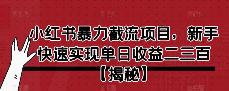 小红书暴力截流项目，新手快速实现单日收益二三百【仅揭秘】-汇课新知资源网