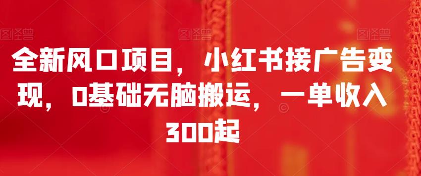 全新风口项目，小红书接广告变现，0基础无脑搬运，一单收入300起-汇课新知资源网