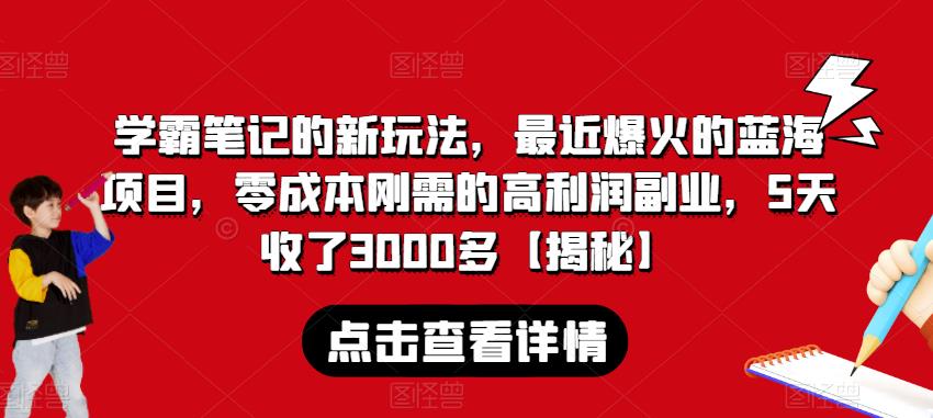 学霸笔记的新玩法，最近爆火的蓝海项目，零成本刚需的高利润副业，5天收了3000多【揭秘】-汇课新知资源网