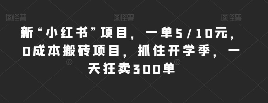 新“小红书”项目，一单5/10元，0成本搬砖项目，抓住开学季，一天狂卖300单【揭秘】-汇课新知资源网
