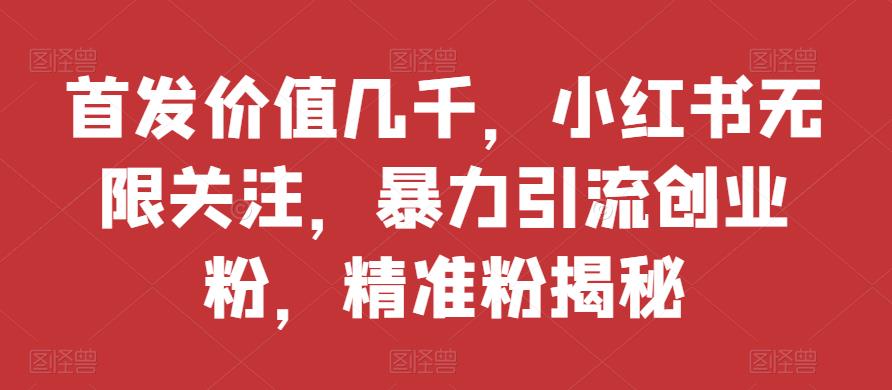 首发价值几千，小红书无限关注，暴力引流创业粉，精准粉揭秘-汇课新知资源网