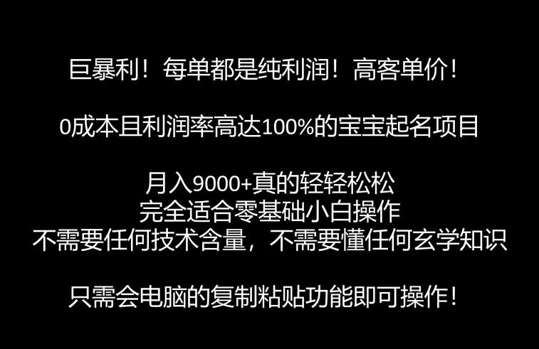 巨暴利，月入9000+的宝宝起名项目，每单都是纯利润，零基础都能躺赚【附软件+视频教程】-汇课新知资源网
