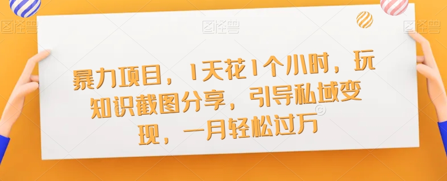 暴力项目，1天花1个小时，玩知识截图分享，引导私域变现，一月轻松过万【截图】-汇课新知资源网