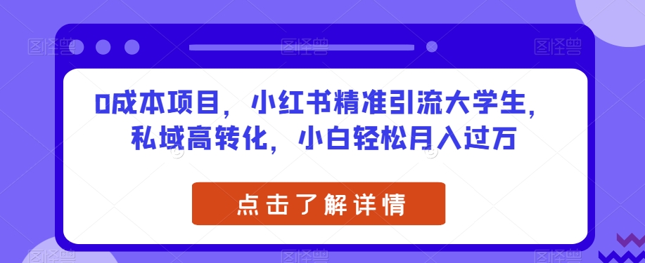 0成本项目，小红书精准引流大学生，私域高转化，小白轻松月入过万【揭秘】-汇课新知资源网
