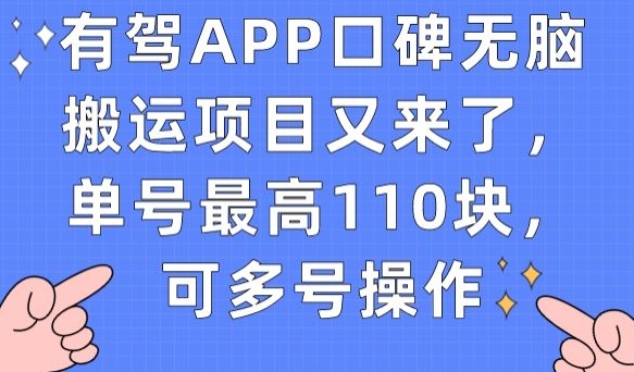 有驾APP口碑无脑搬运项目又来了，单号最高110块，可多号操作-汇课新知资源网