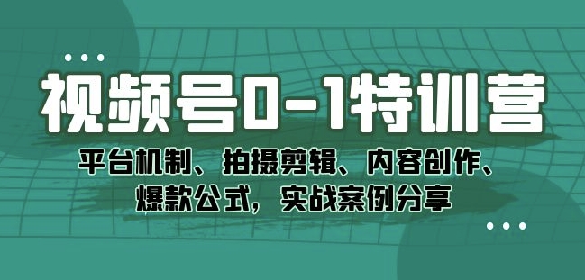 视频号0-1特训营：平台机制、拍摄剪辑、内容创作、爆款公式，实战案例分享-汇课新知资源网
