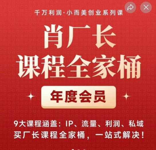 肖厂长课程全家桶，​9大课程涵盖:IP、流量、利润、私域、买厂长课程全家桶，一站式解决！-汇课新知资源网