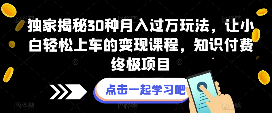独家揭秘30种月入过万玩法，让小白轻松上车的变现课程，知识付费终极项目【揭秘】-汇课新知资源网