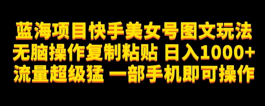 蓝海项目快手美女号图文玩法，无脑操作复制粘贴，日入1000+流量超级猛一部手机即可操作【揭秘】-汇课新知资源网