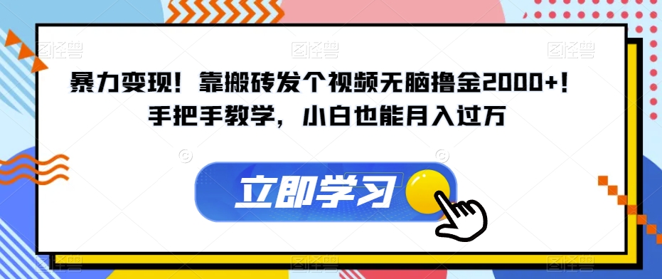 暴力变现！靠搬砖发个视频无脑撸金2000+！手把手教学，小白也能月入过万【揭秘】-汇课新知资源网