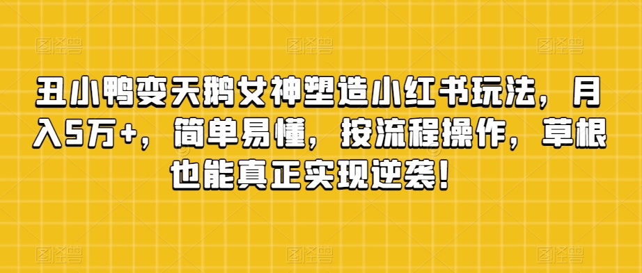 丑小鸭变天鹅女神塑造小红书玩法，月入5万+，简单易懂，按流程操作，草根也能真正实现逆袭！-汇课新知资源网