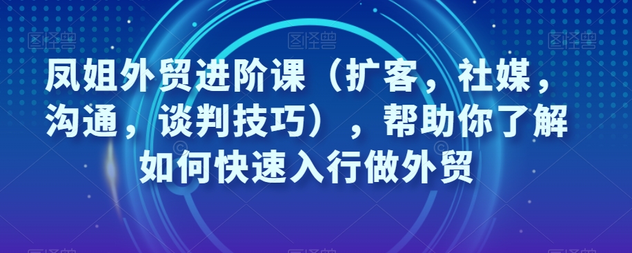 凤姐外贸进阶课（扩客，社媒，沟通，谈判技巧），帮助你了解如何快速入行做外贸-汇课新知资源网