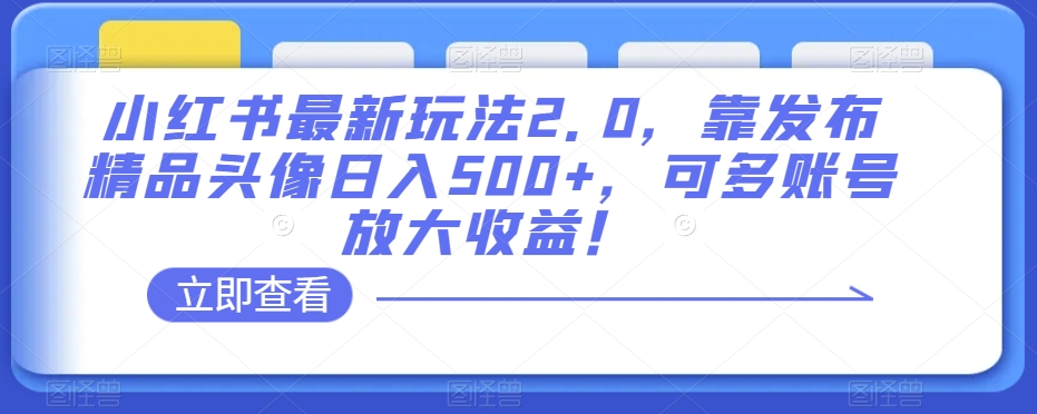 小红书最新玩法2.0，靠发布精品头像日入500+，可多账号放大收益！【揭秘】-汇课新知资源网