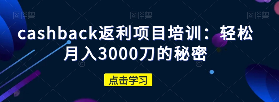 cashback返利项目培训：轻松月入3000刀的秘密-汇课新知资源网