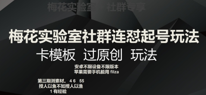 梅花实验室社群连怼起号玩法，卡模板过原创玩法【揭秘】-汇课新知资源网