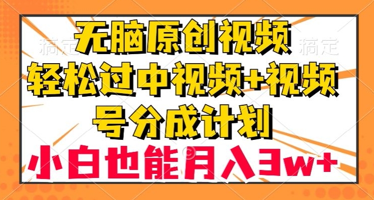无脑原创视频，轻松过中视频+视频号分成计划，小白也能月入3w+【揭秘】-汇课新知资源网