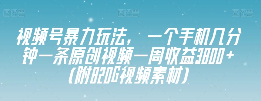 视频号暴力玩法，一个手机几分钟一条原创视频一周收益3800+（附820G视频素材）-汇课新知资源网