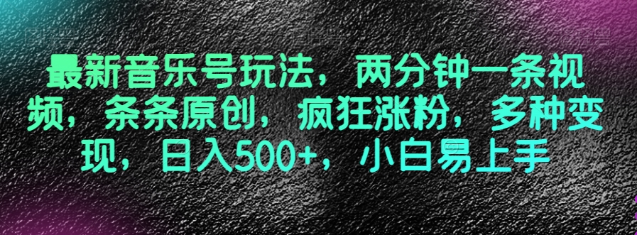 最新音乐号玩法，两分钟一条视频，条条原创，疯狂涨粉，多种变现，日入500+，小白易上手【揭秘】-汇课新知资源网