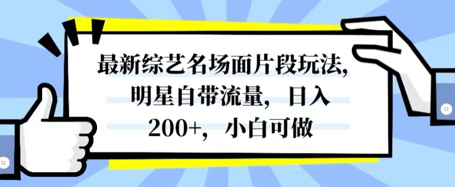 最新综艺名场面片段玩法，明星自带流量，日入200+，小白可做【揭秘】-汇课新知资源网