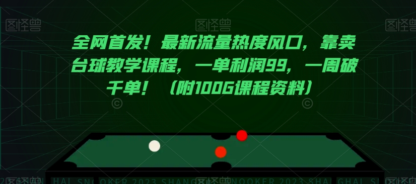 全网首发！最新流量热度风口，靠卖台球教学课程，一单利润99，一周破千单！（附100G课程资料）-汇课新知资源网