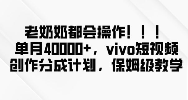 老奶奶都会操作，新平台无脑操作，单月40000+，vivo短视频创作分成计划【揭秘】-汇课新知资源网