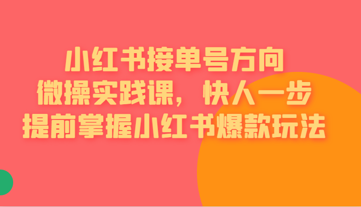 [小红书]小红书接单号方向微操实践课，快人一步提前掌握小红书爆款玩法-汇课新知资源网