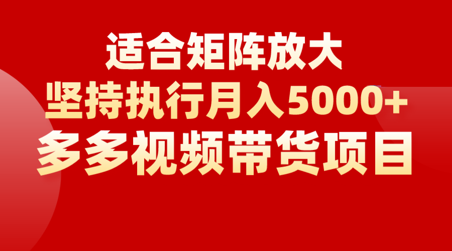 矩阵操作月入5000+，多多视频带货项目，适合新手，也适合老手放大-汇课新知资源网