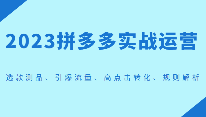 2023拼多多实战运营，选款测品、引爆流量、高点击转化、规则解析-汇课新知资源网