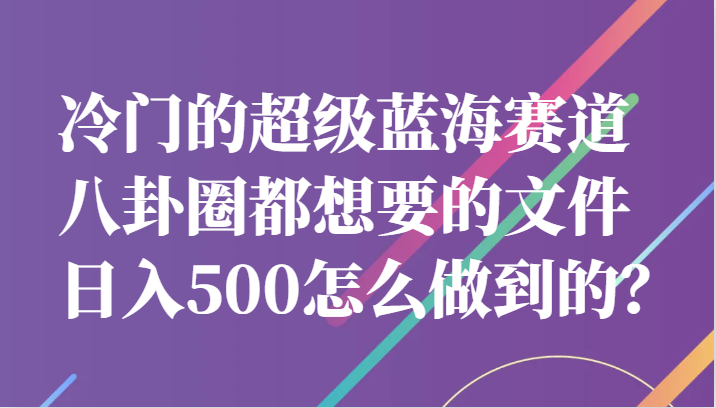 冷门的超级蓝海赛道，八卦圈都想要的文件，一天轻松日入500怎么做到的？-汇课新知资源网