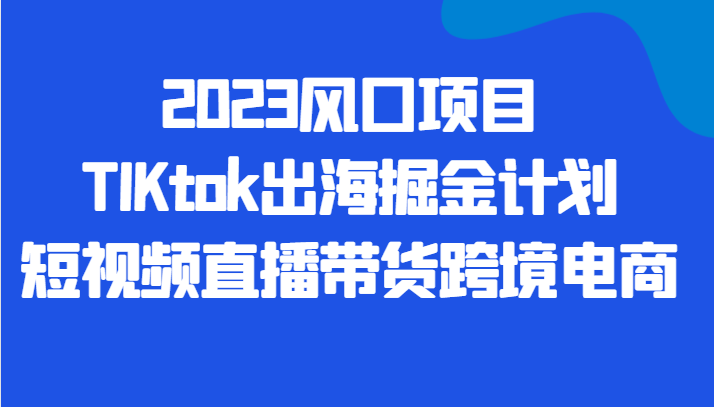 2023风口项目TIKtok出海掘金计划短视频直播带货跨境电商-汇课新知资源网