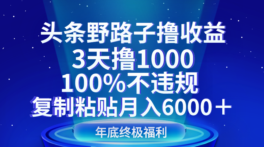 头条野路子撸收益，3天撸1000，100%不违规，复制粘贴月入6000＋-汇课新知资源网