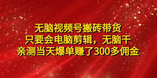 （4862期）无脑视频号搬砖带货，只要会电脑剪辑，无脑干，亲测当天爆单赚了300多佣金-汇课新知资源网