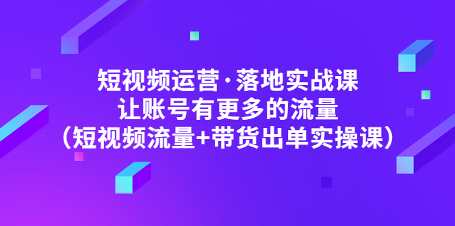 （4961期）短视频运营·落地实战课 让账号有更多的流量（短视频流量+带货出单实操）-汇课新知资源网