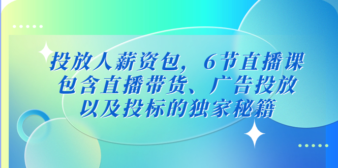 （5025期）投放人薪资包，6节直播课，包含直播带货、广告投放、以及投标的独家秘籍-汇课新知资源网