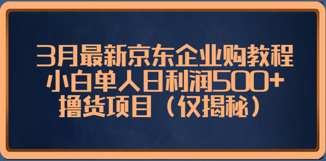 （5277期）3月最新京东企业购教程，小白单人日利润500+撸货项目（仅揭秘）-汇课新知资源网